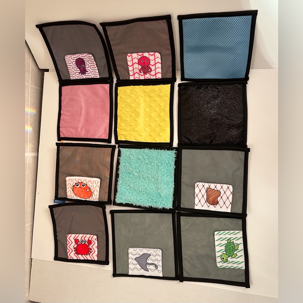 Sensory Mini Mats 6 7/8” x 6 7/8”, Set of 12, Built in Hooks for Hanging